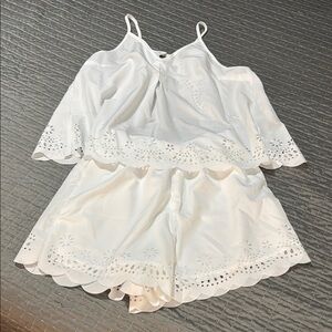 SHEIN White Eyelet High Waist Shorts Set